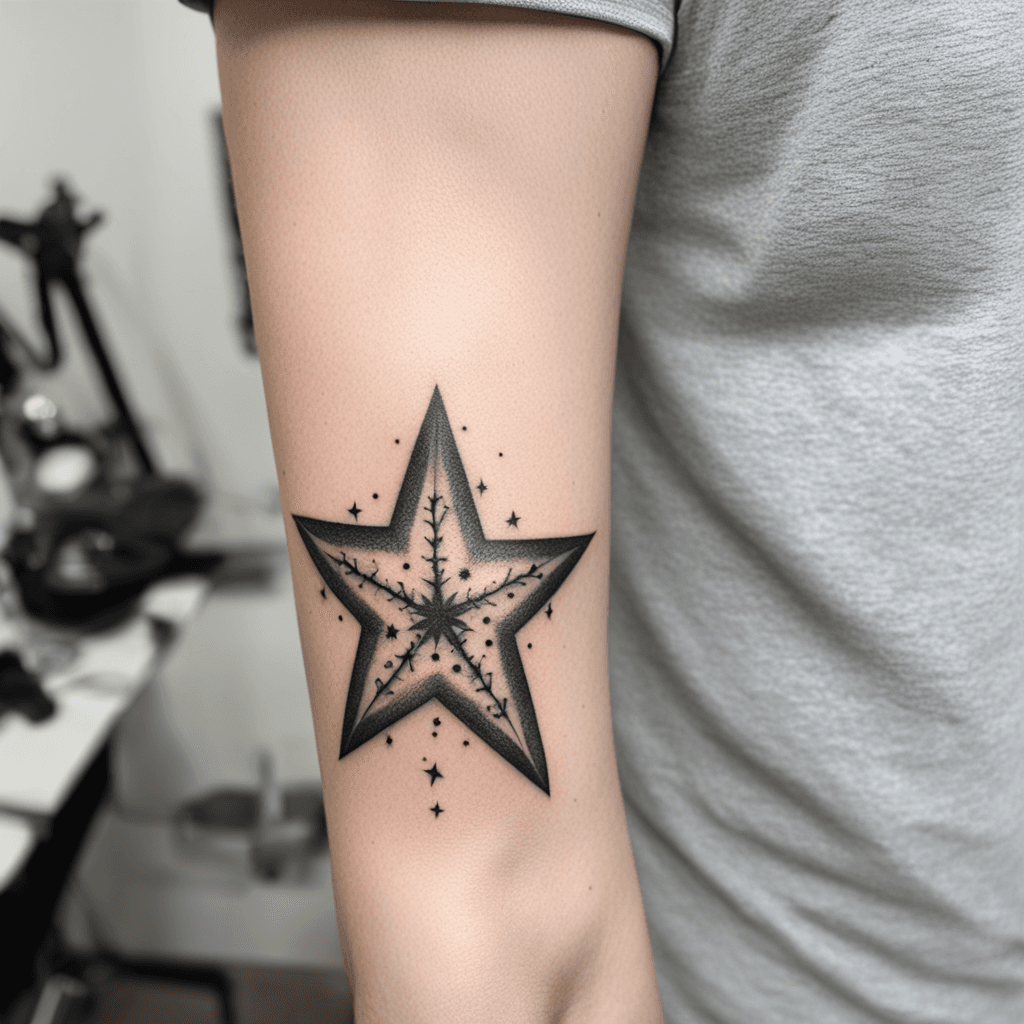 A fresh ink Star on the Arm tattoo