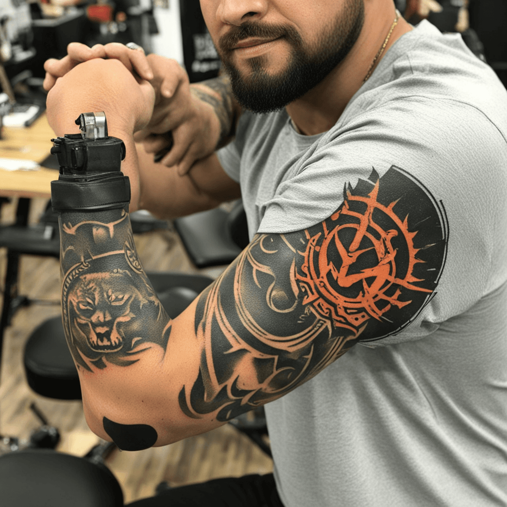 A fresh ink Warriors logo on arm tattoo